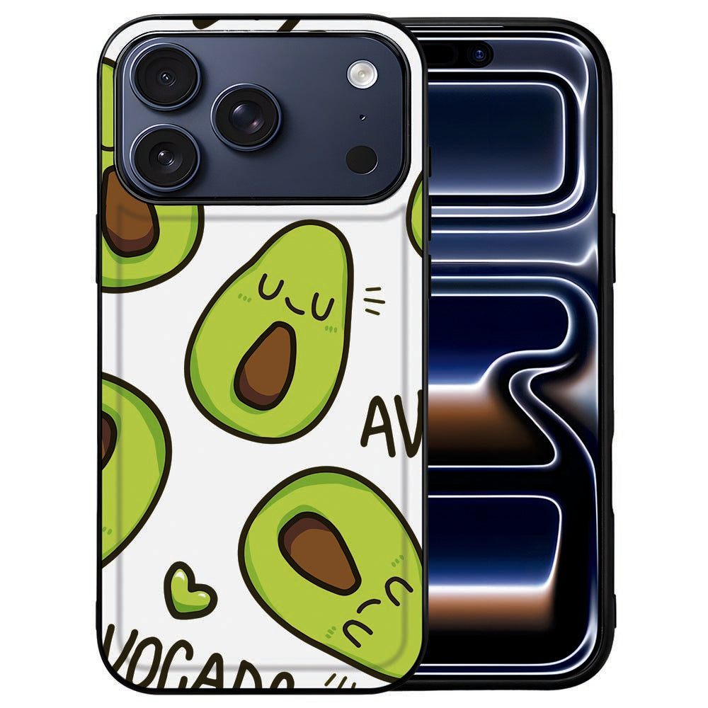 Zingende groene avocado op de witte achterkant van het iPhone 18 Pro hoesje Avocado Singing