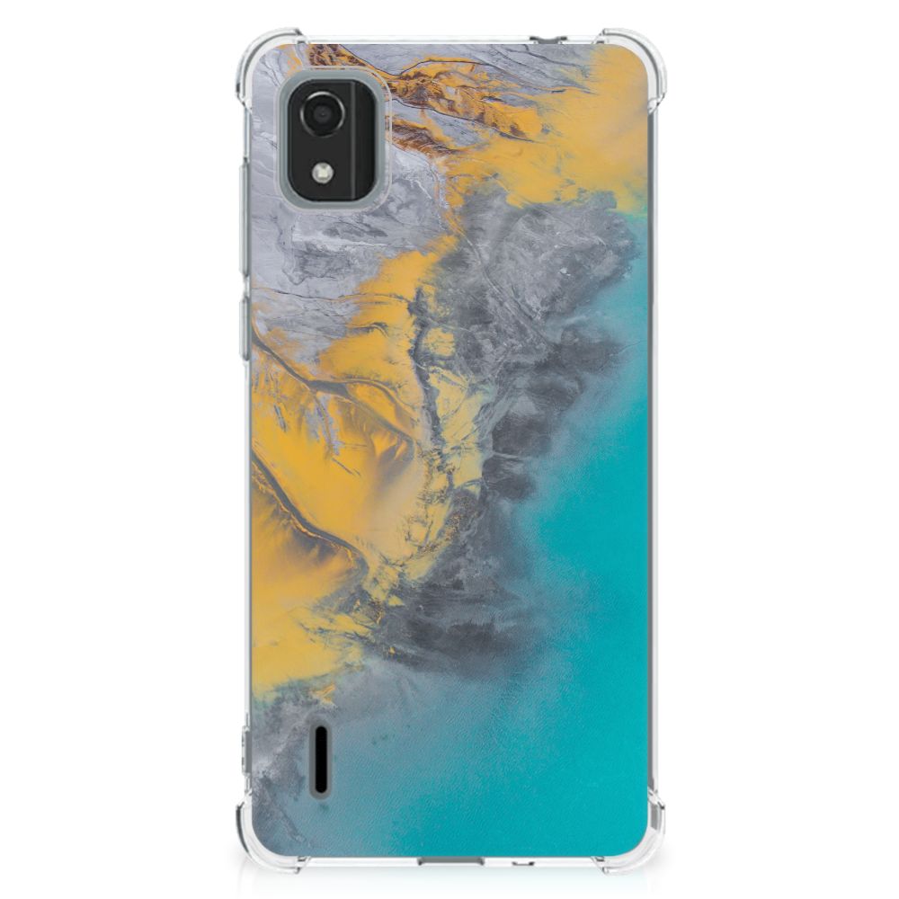 Nokia C2 2nd Edition Anti-Shock Hoesje Marble Blue Gold