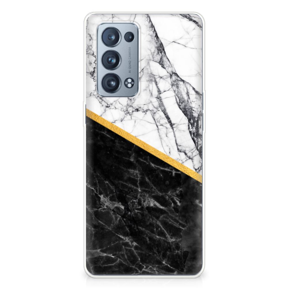 OPPO Reno 6 Pro Plus 5G TPU Siliconen Hoesje Marmer Wit Zwart - Origineel Cadeau Man