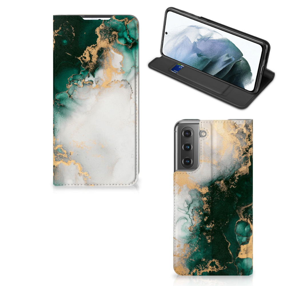 Standcase voor Samsung Galaxy S21 FE Marmer Groen