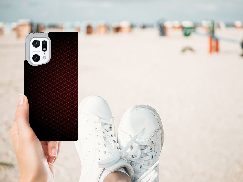 OPPO Find X5 Pro Hoesje met Magneet Geruit Rood - B2C Telecom