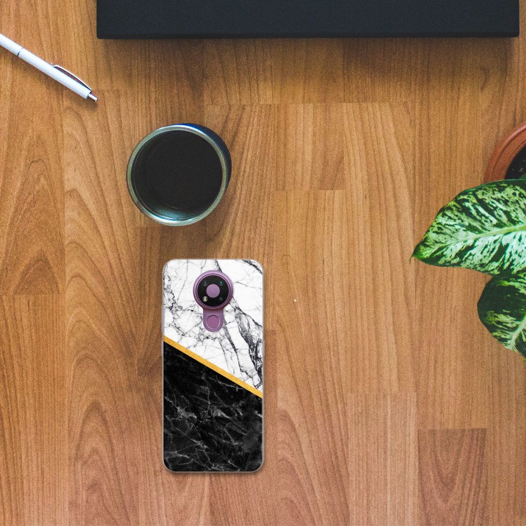 Nokia 3.4 TPU Siliconen Hoesje Marmer Wit Zwart - Origineel Cadeau Man B2C Telecom