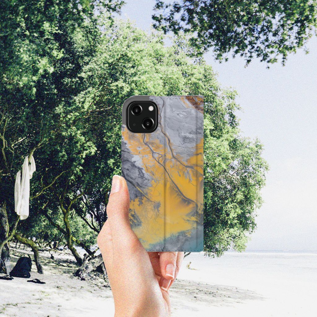 iPhone 13 Standcase Marble Blue Gold