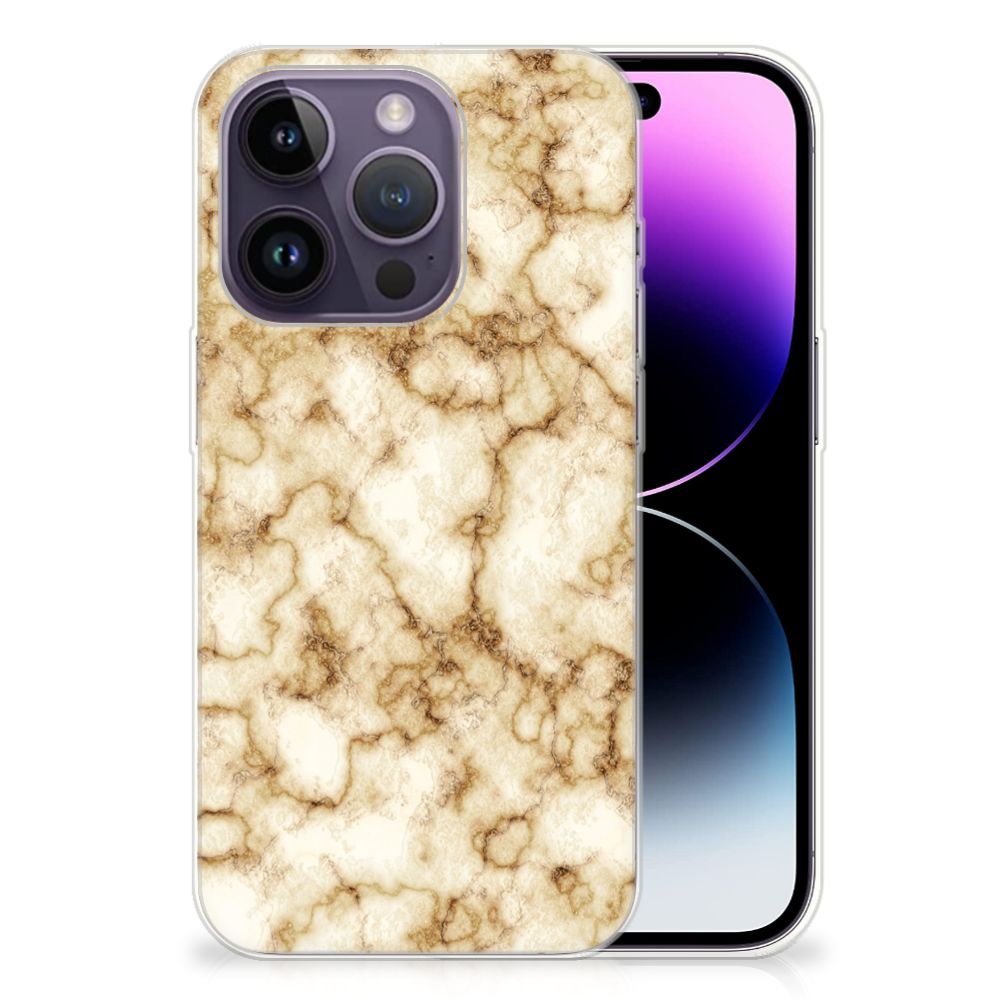 Apple iPhone 14 Pro TPU Siliconen Hoesje Marmer Goud B2C Telecom