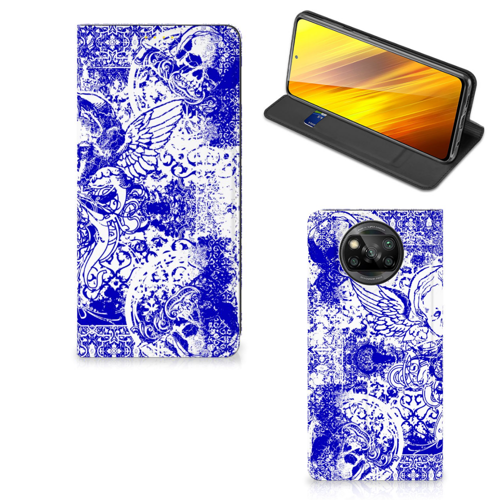 Mobiel BookCase Xiaomi Poco X3 Pro | Poco X3 Angel Skull Blauw - B2C Telecom