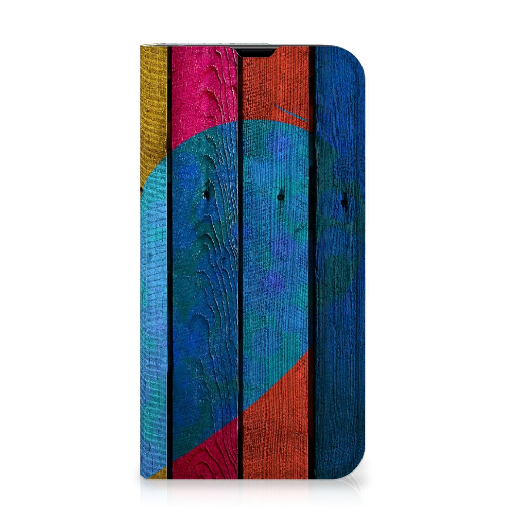 iPhone 13 Pro Book Wallet Case Wood Heart - Cadeau voor je Vriend - B2C Telecom