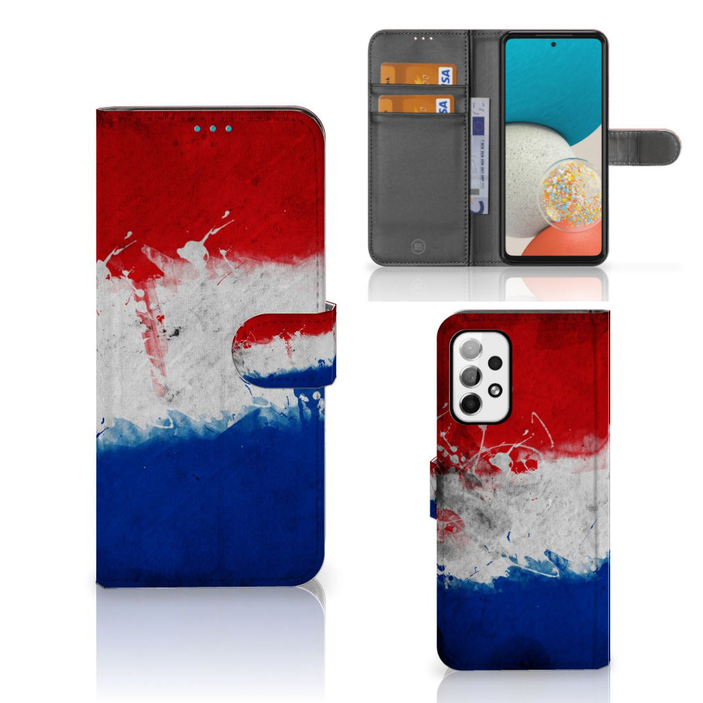 Samsung Galaxy A73 5G Bookstyle Case Nederland met artistiek ontwerp van de Nederlandse vlag.