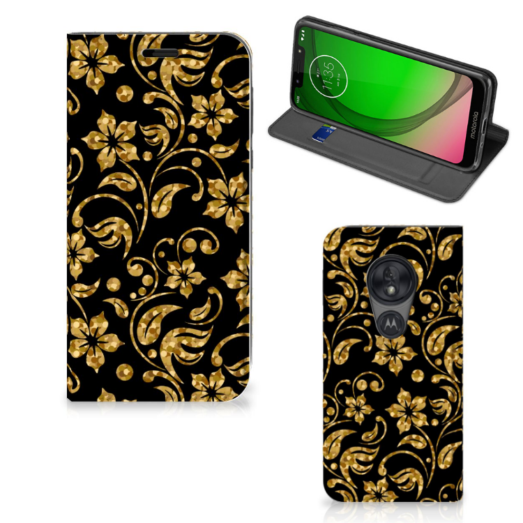 Motorola Moto G7 Play Smart Cover Gouden Bloemen - B2C Telecom