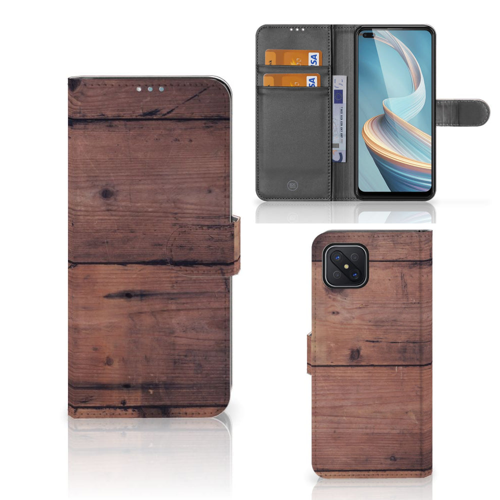 OPPO Reno4 Z Book Style Case Old Wood