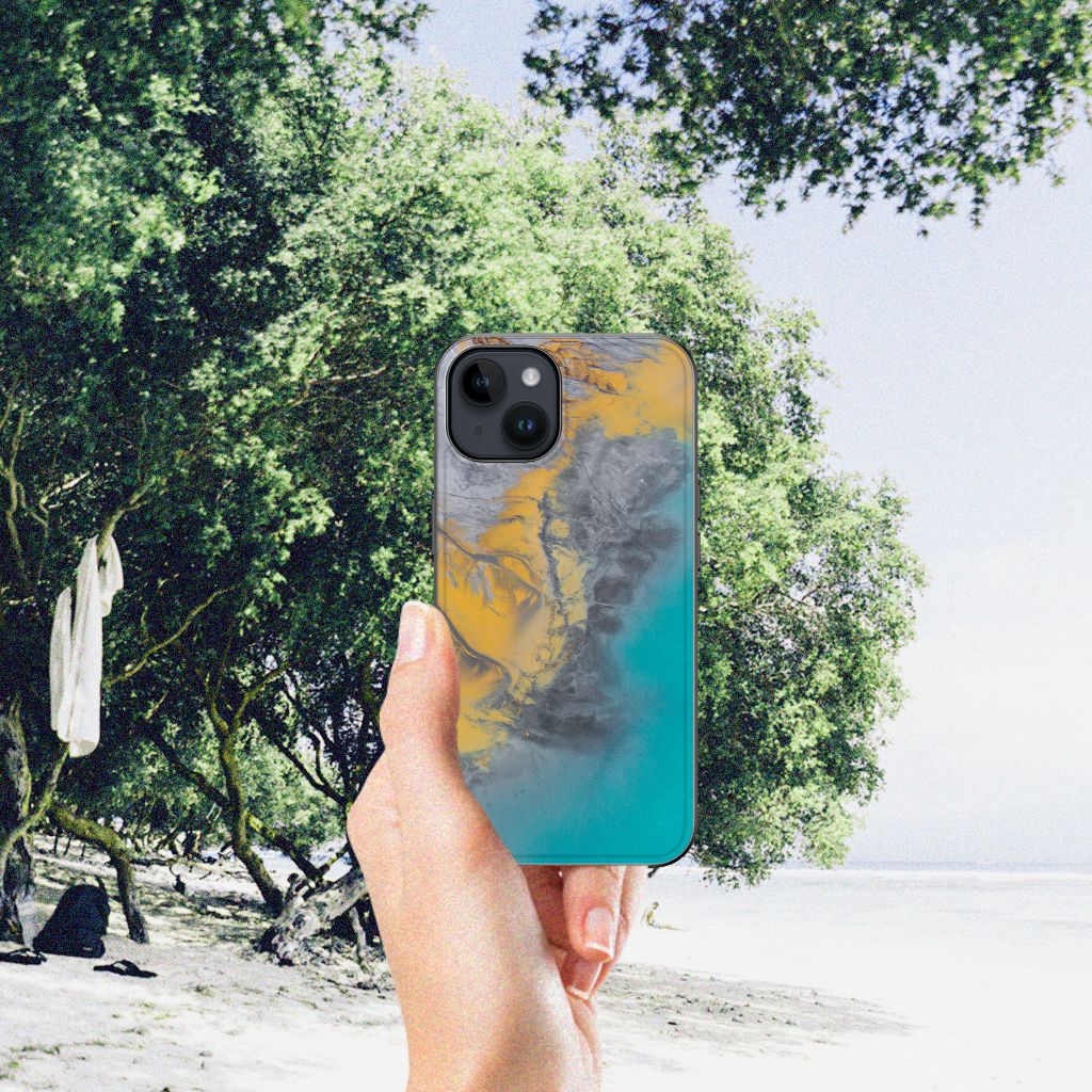 iPhone 15 Marmeren Print Telefoonhoesje Marble Blue Gold B2C Telecom