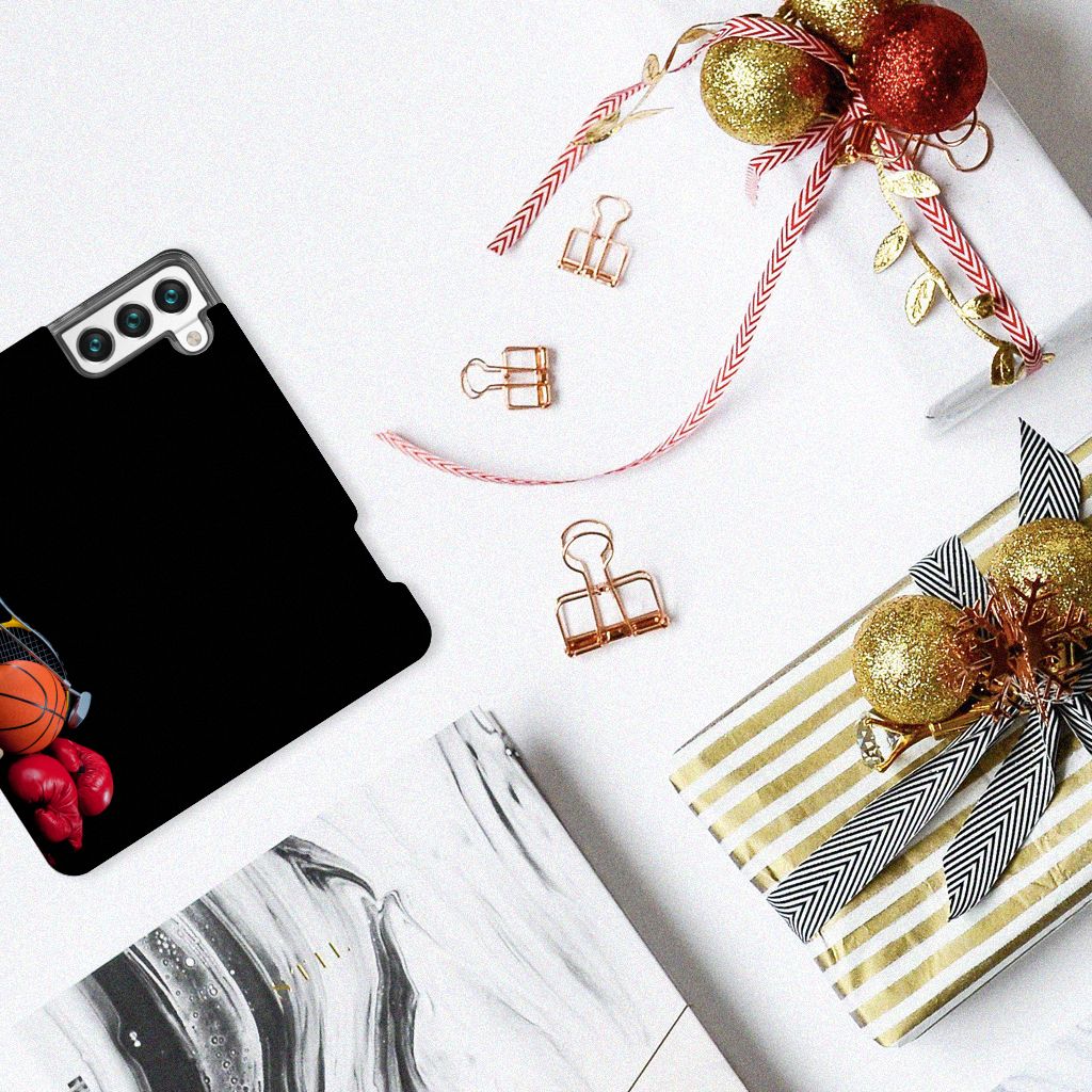 Samsung Galaxy S22 Hippe Standcase Sports met basketbalillustratie en stijlvolle decoraties.