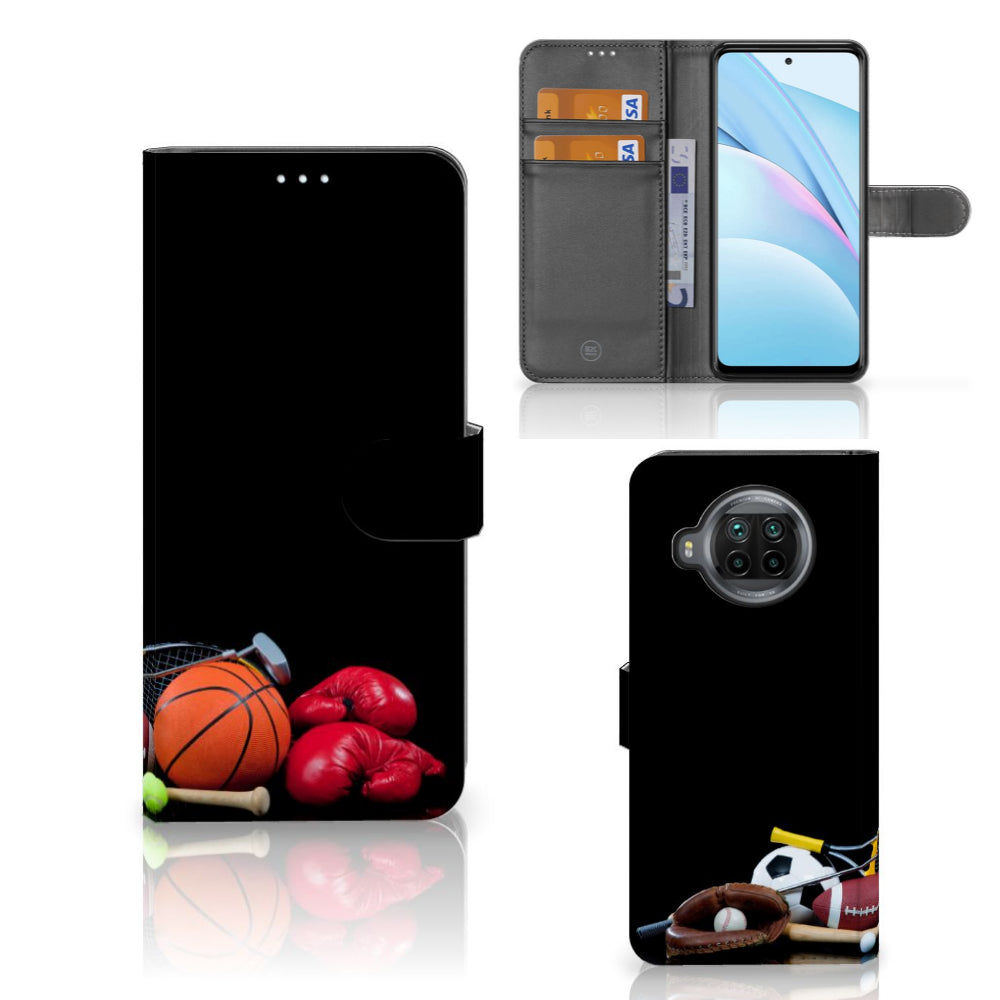 Xiaomi Mi 10T Lite Wallet Case met Pasjes Sports met sportuitrusting en pasjeshouders.