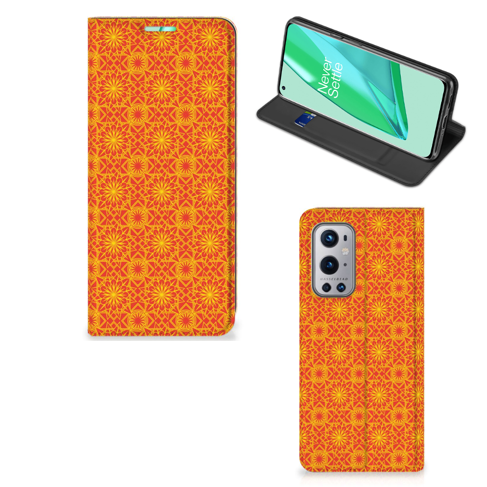 OnePlus 9 Pro Hoesje met Magneet Batik Oranje - B2C Telecom