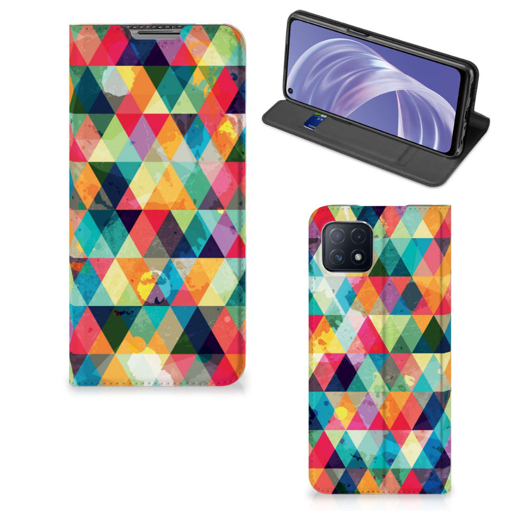 OPPO A73 5G Hoesje met Magneet Geruit