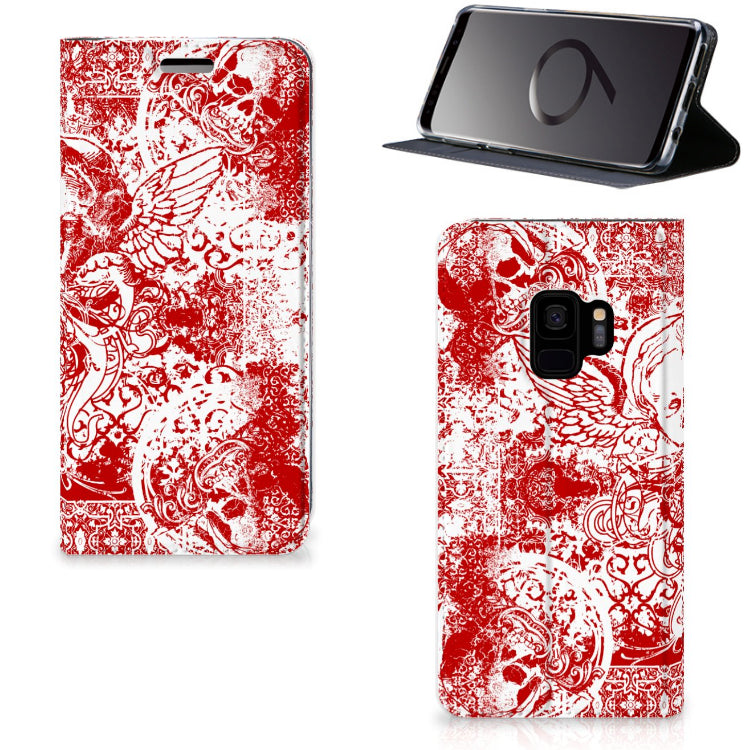 Mobiel BookCase Samsung Galaxy S9 Angel Skull Rood