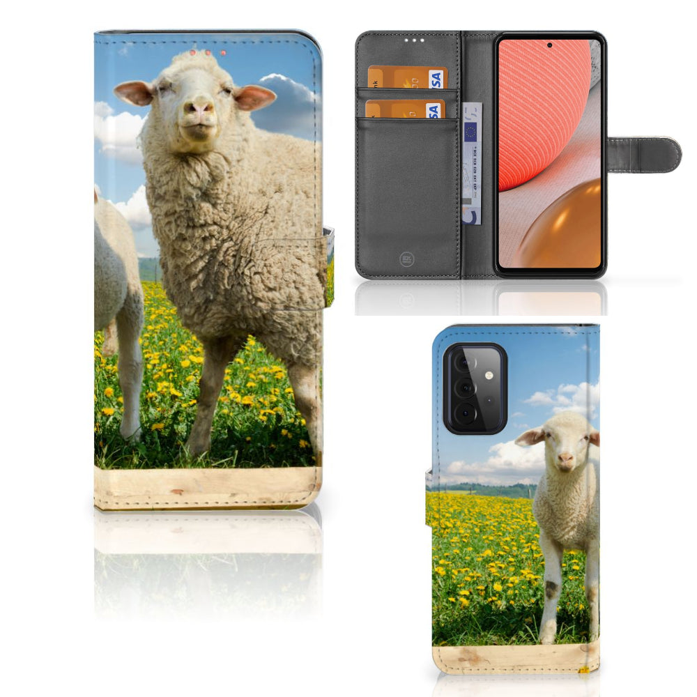 Samsung Galaxy A72 Telefoonhoesje met Pasjes Schaap en Lammetje