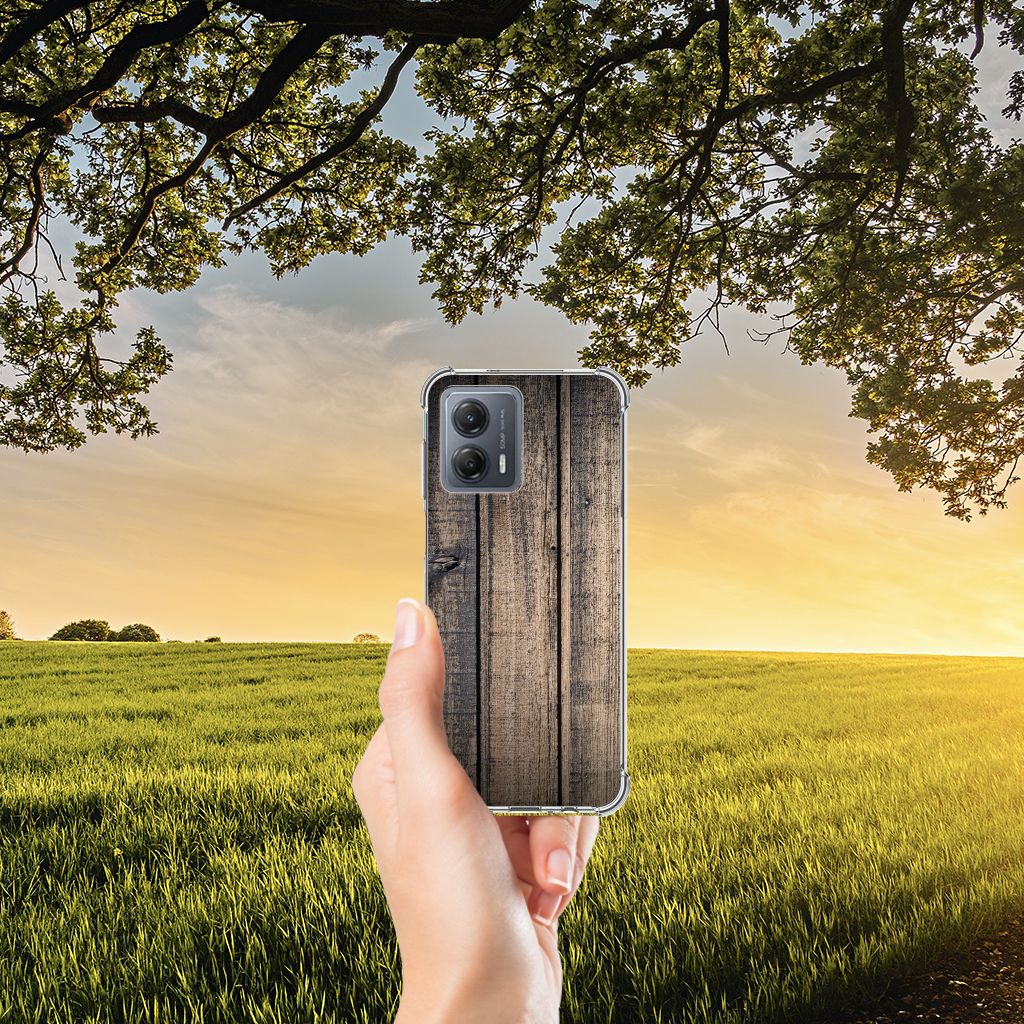 Motorola Moto G53 Stevig Telefoonhoesje Steigerhout B2C Telecom