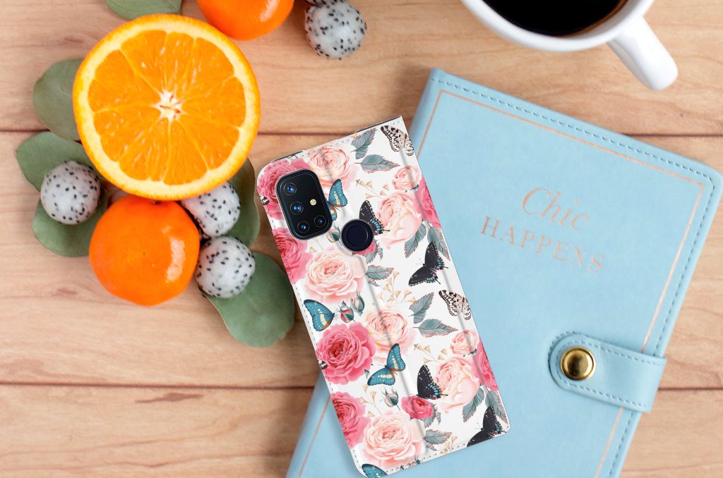 OnePlus Nord N10 5G Smart Cover Butterfly Roses - B2C Telecom