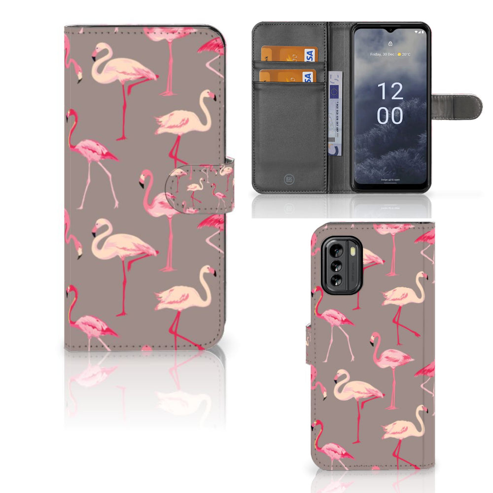 Nokia G60 Telefoonhoesje met Pasjes Flamingo