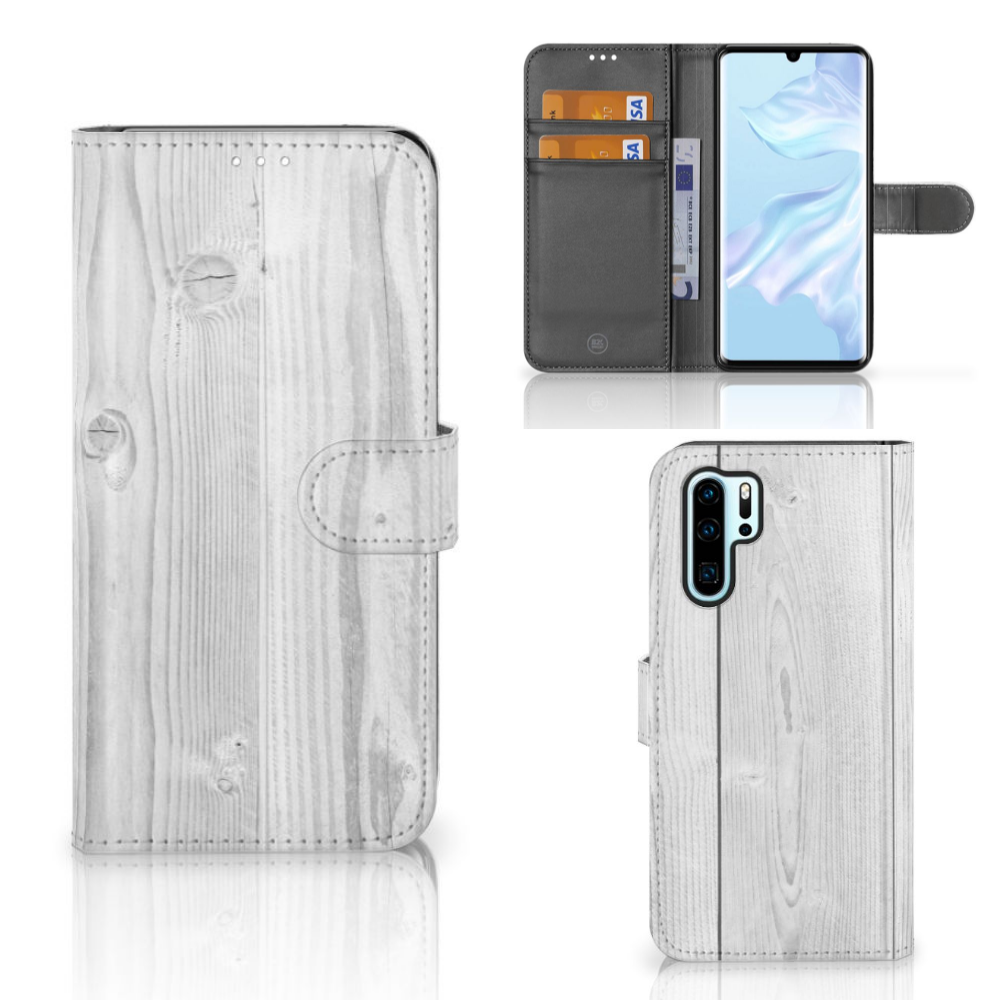 Huawei P30 Pro Book Style Case White Wood