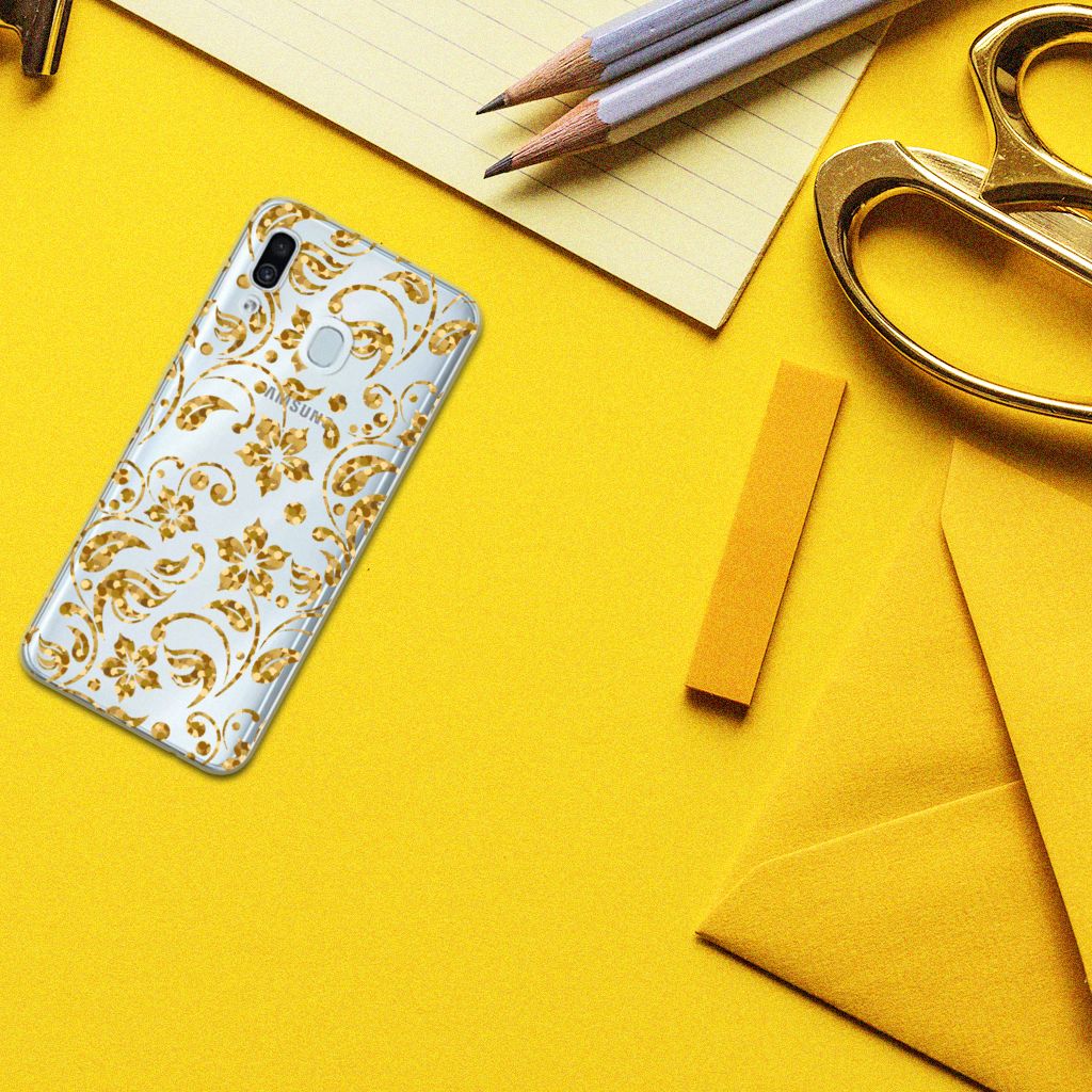 Samsung Galaxy A30 TPU Case Gouden Bloemen