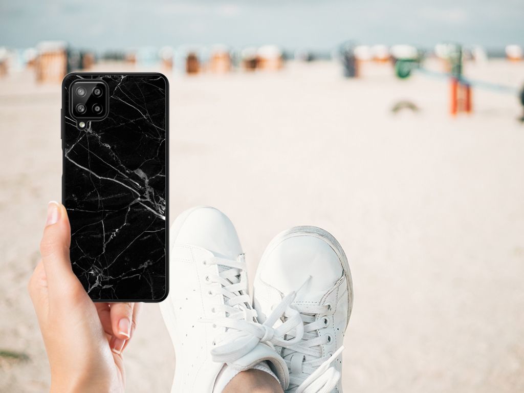 Samsung Galaxy A12 Marmeren Print Telefoonhoesje Marmer Zwart - Origineel Cadeau Vader B2C Telecom
