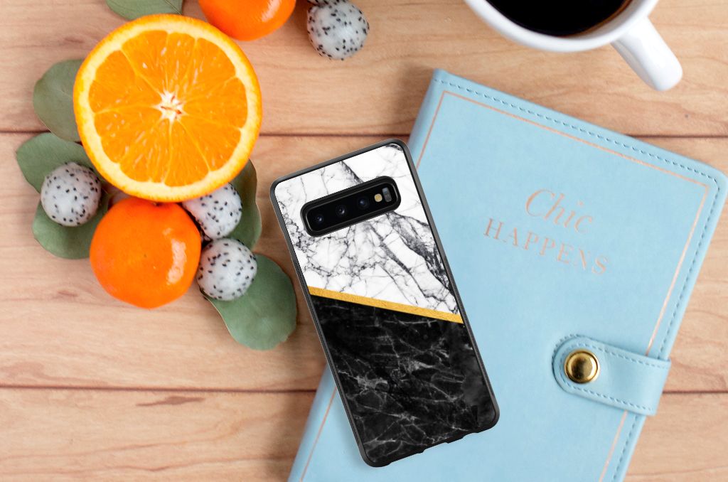 Samsung Galaxy S10+ Gripcase Marmer Wit Zwart - Origineel Cadeau Man B2C Telecom