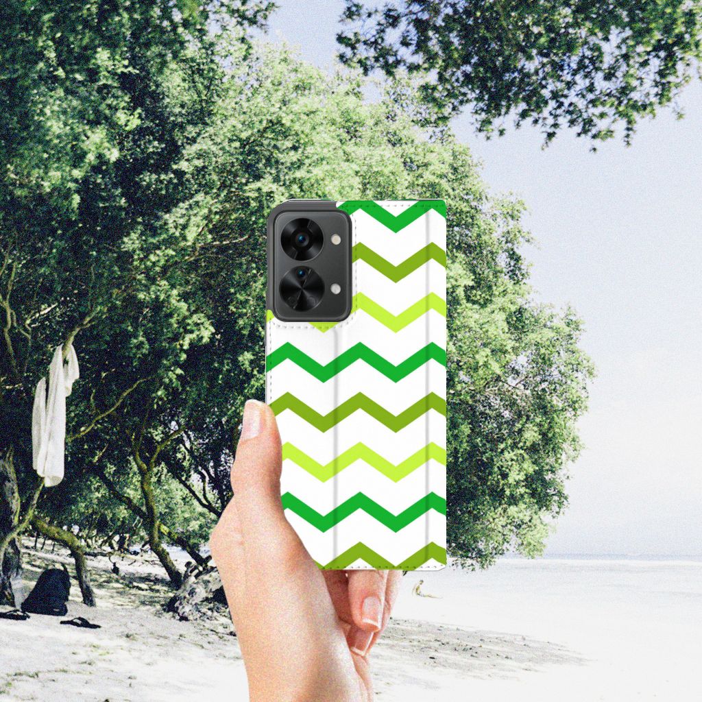 OnePlus Nord 2T Hoesje met Magneet Zigzag Groen - B2C Telecom