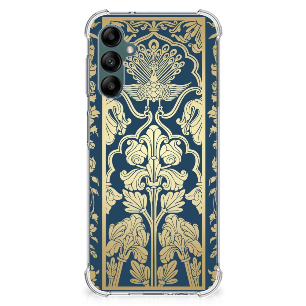 Samsung Galaxy A14 5G/4G Case Beige Flowers design with floral patterns and peacock illustration.