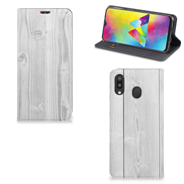 Samsung Galaxy M20 Book Wallet Case White Wood