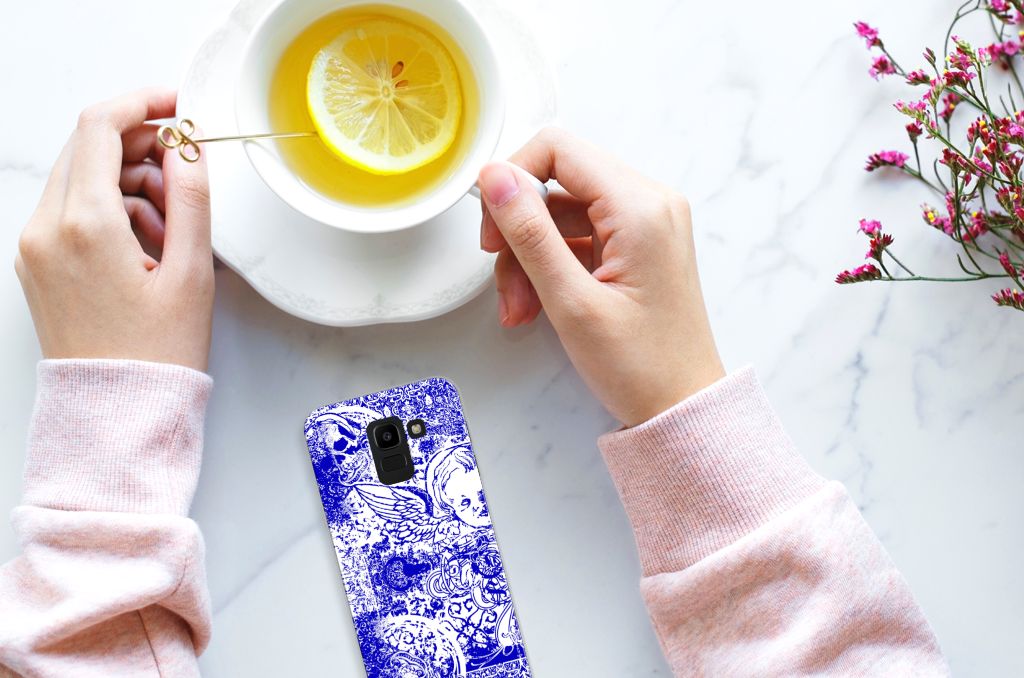 Silicone Back Case Samsung Galaxy J6 2018 Angel Skull Blauw