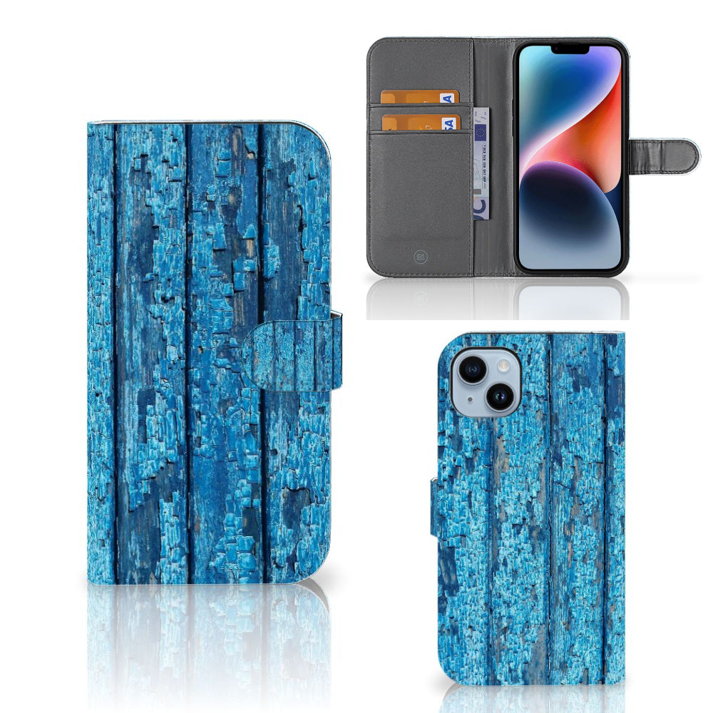 iPhone 15 Plus Book Style Case Wood Blue