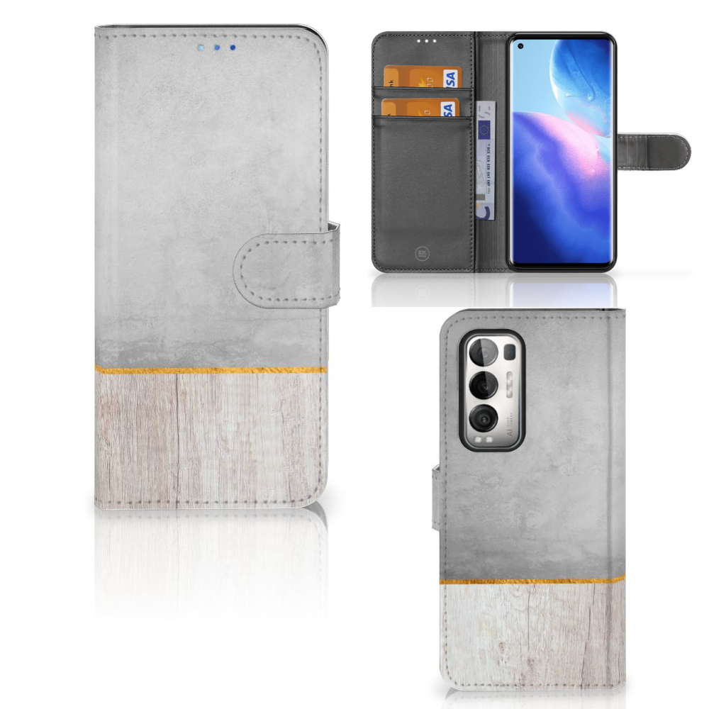 OPPO Find X3 Neo 5G Book Style Case Wood Concrete