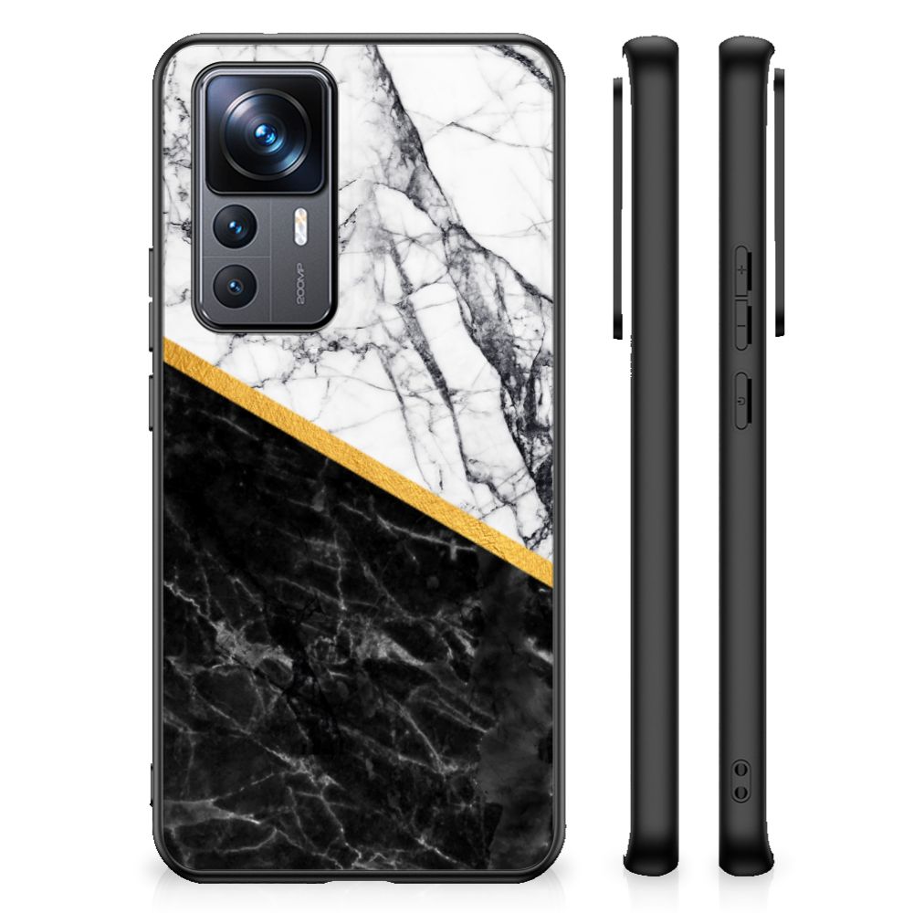 Xiaomi 12T | 12T Pro Marmeren Print Telefoonhoesje Marmer Wit Zwart - Origineel Cadeau Man