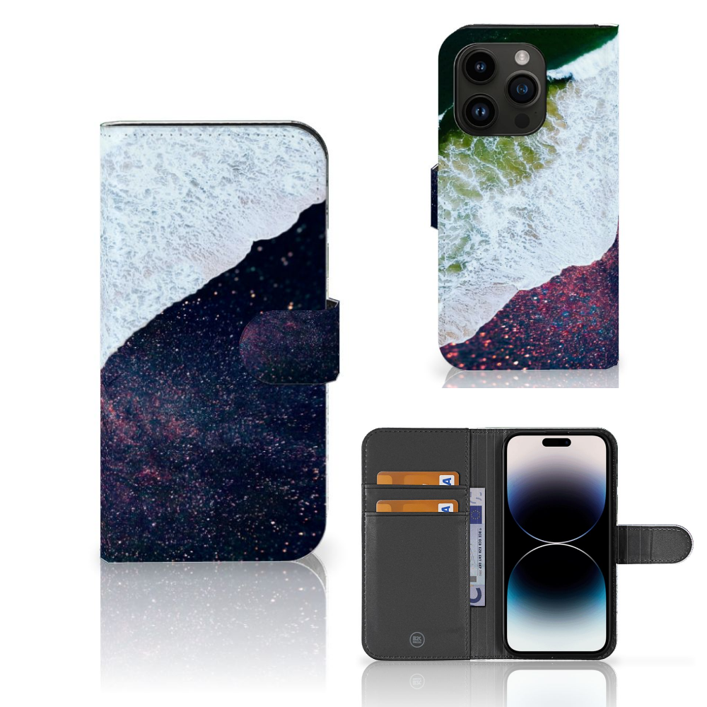 iPhone 15 Pro Book Case Sea in Space met uniek design en abstracte oceaanprint đ