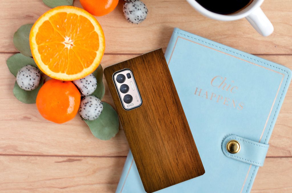 OPPO Find X3 Neo Book Wallet Case Donker Hout - B2C Telecom