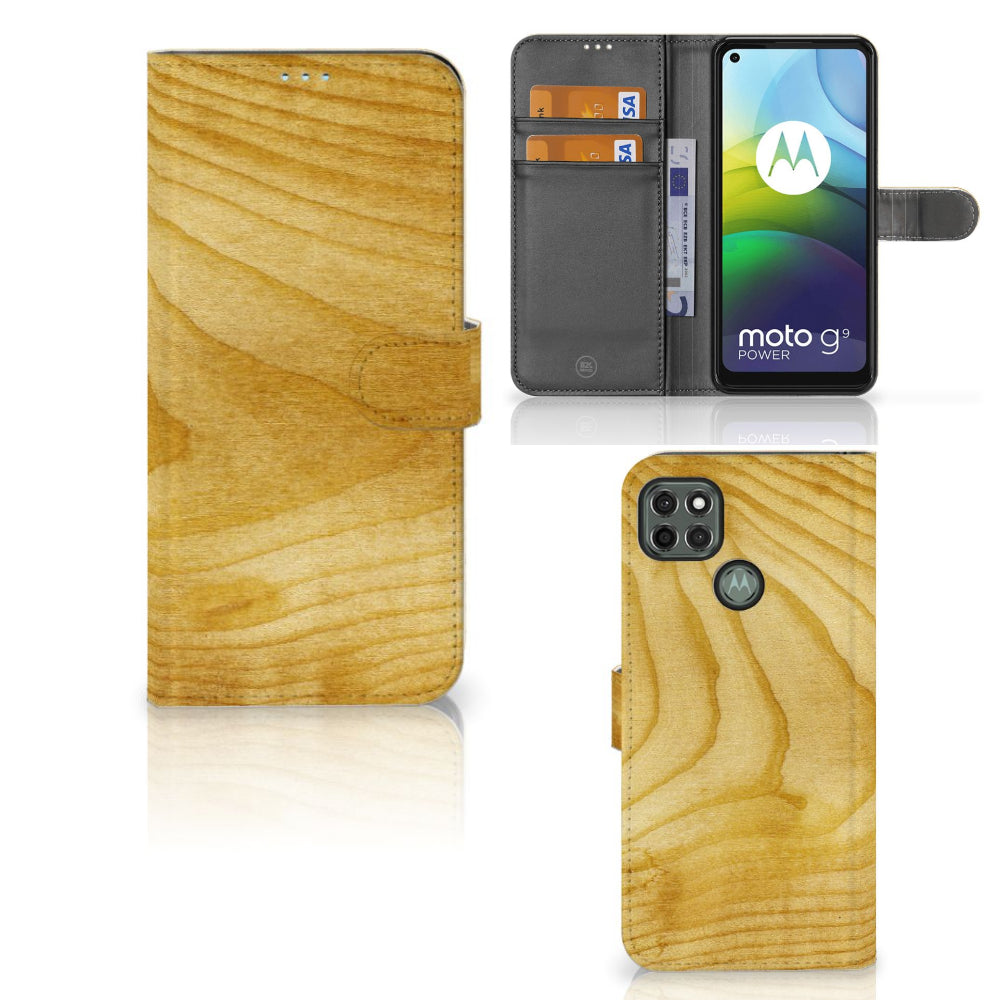 Motorola Moto G9 Power Book Style Case Licht Hout