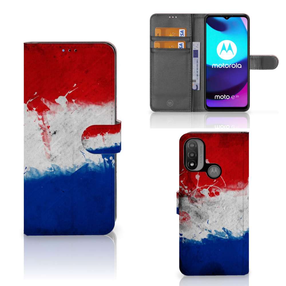 Motorola Moto E20 | E30 | E40 Bookstyle Case Nederland met design van de Nederlandse vlag en ruimte voor pasjes.