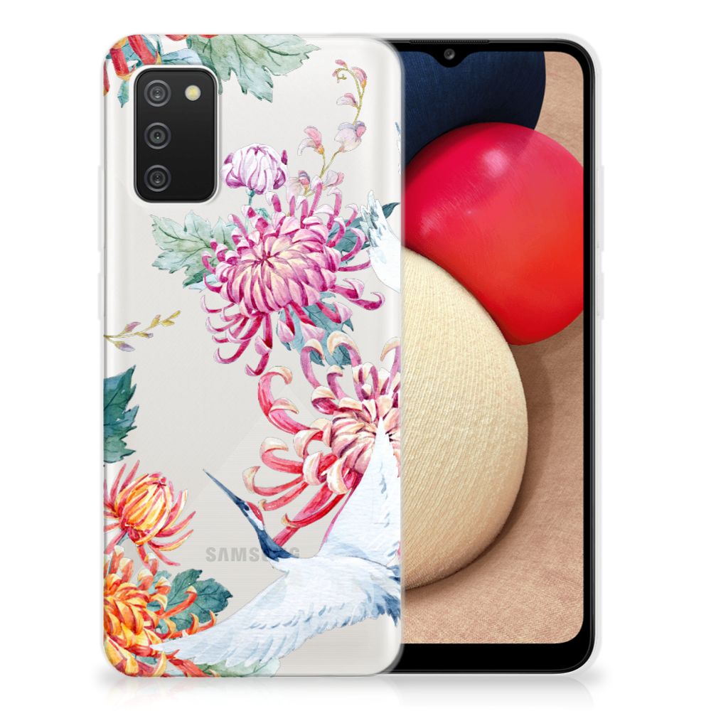 Samsung Galaxy A02s TPU Hoesje Bird Flowers