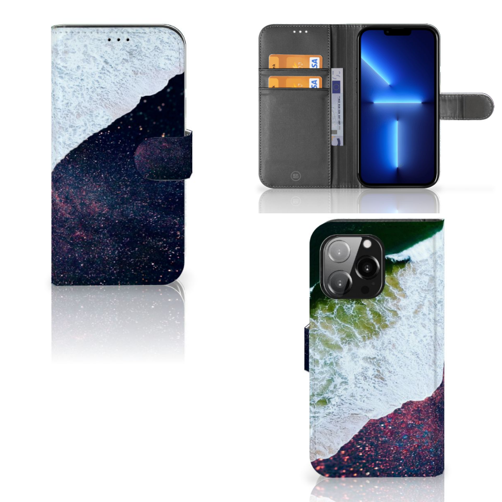 iPhone 13 Pro Book Case Sea in Space met abstract zeemotief en kunstleer design, uniek en stijlvol â¨