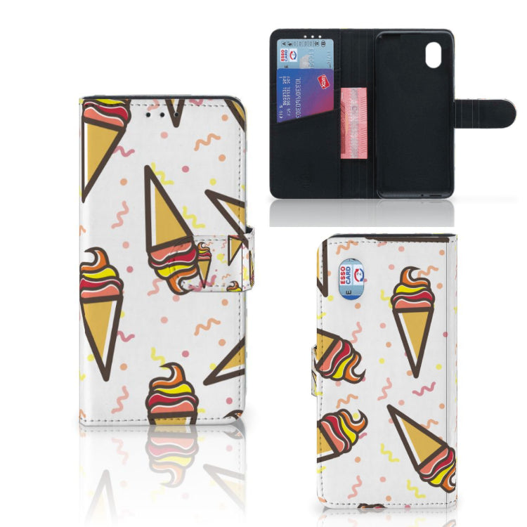 Icecream Hoesje Alcatel 1B (2020) Boekhoesje Wit Meerkleurig Kunstleer TPU Met Kaartvakken | Book Case
