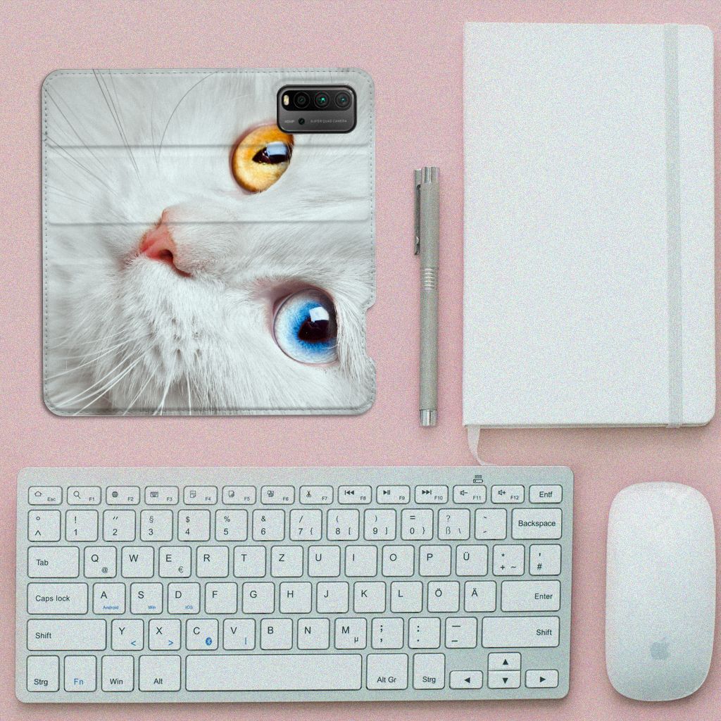 Xiaomi Poco M3 | Redmi 9T Hoesje maken Witte Kat - B2C Telecom