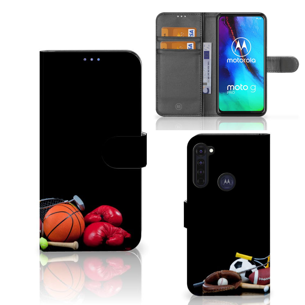 Motorola Moto G Pro Wallet Case met Pasjes Sports met sportafbeeldingen van basketbal en boksen.
