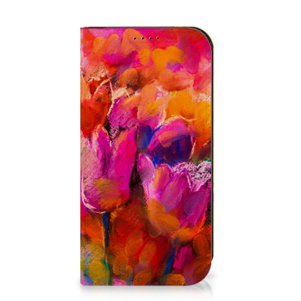 Bookcase iPhone 15 Pro Tulips - kleurrijk tulpen design met handige standaardfunctie đˇ