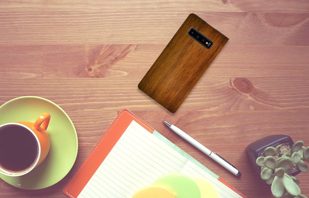 Samsung Galaxy S10 Plus Book Wallet Case Donker Hout