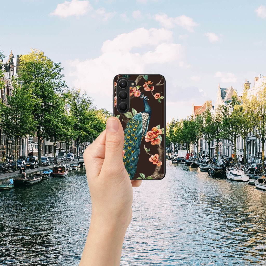 Samsung Galaxy S23 Dierenprint Telefoonhoesje Pauw met Bloemen B2C Telecom