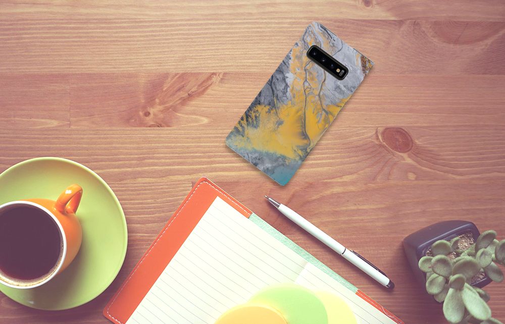 Samsung Galaxy S10 Plus Standcase Marble Blue Gold
