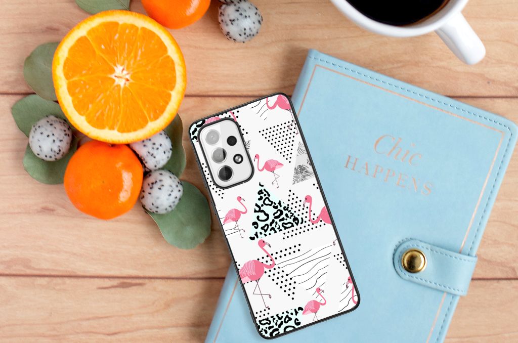Samsung Galaxy A73 Dierenprint Telefoonhoesje Flamingo Triangle B2C Telecom
