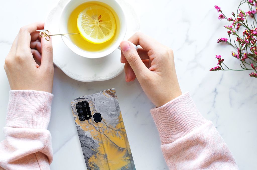 Samsung Galaxy M31 Standcase Marble Blue Gold