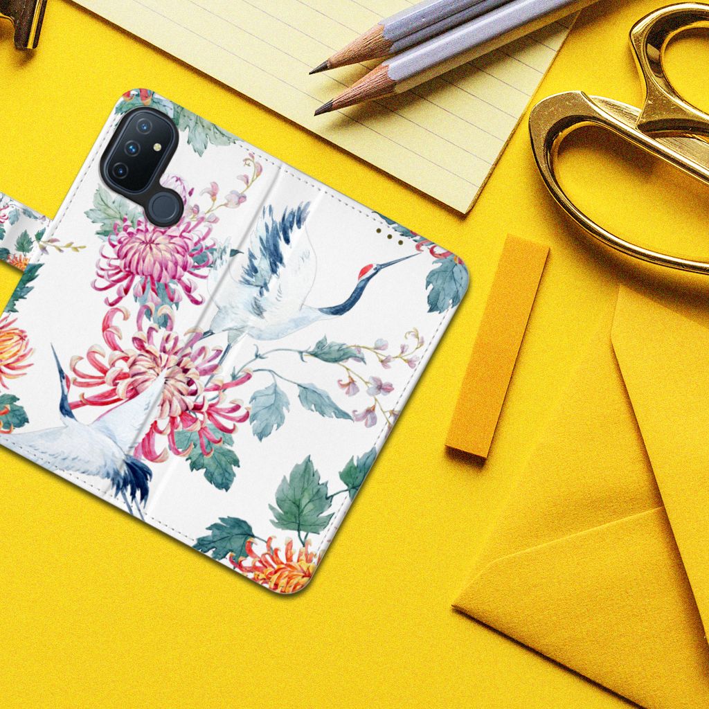 OnePlus Nord N100 Telefoonhoesje met Pasjes Bird Flowers